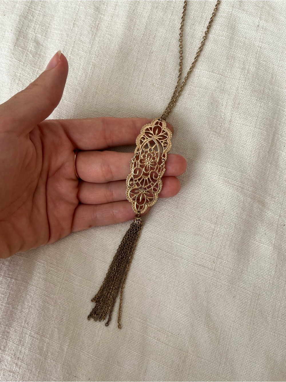 Gold Filigree Tassel Pendant Necklace